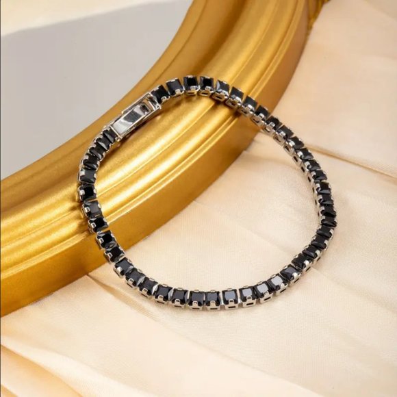 Solid Silver 1ct Black Onyx Womens Gemstone Tennis Bracelet Jewelry 7" 8" 1 ct - Picture 3 of 11